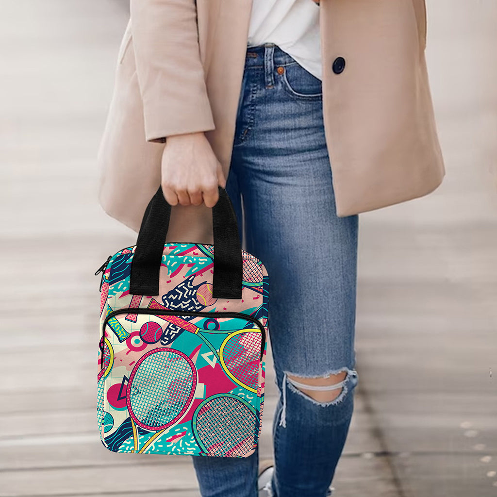 Retro Tennis Pattern Print Bible Tote Bag