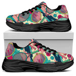 Retro Tennis Pattern Print Black Chunky Shoes