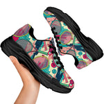 Retro Tennis Pattern Print Black Chunky Shoes
