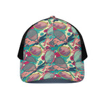 Retro Tennis Pattern Print Black Mesh Trucker Cap