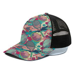 Retro Tennis Pattern Print Black Mesh Trucker Cap