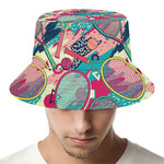 Retro Tennis Pattern Print Bucket Hat