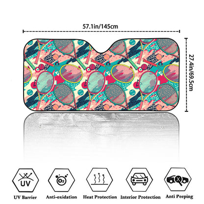 Retro Tennis Pattern Print Car Windshield Sun Shade
