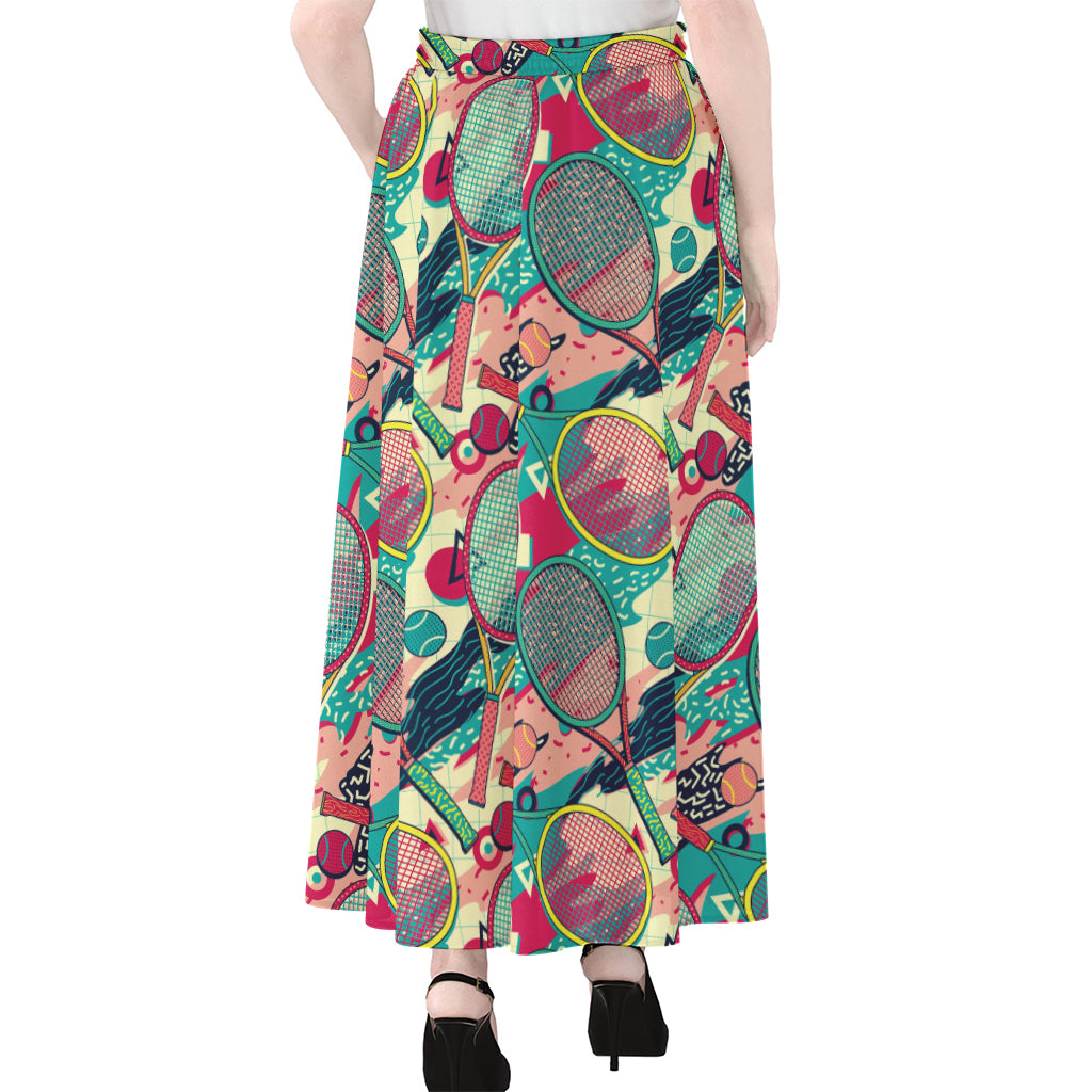 Retro Tennis Pattern Print Chiffon Maxi Skirt