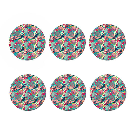 Retro Tennis Pattern Print Coaster Set