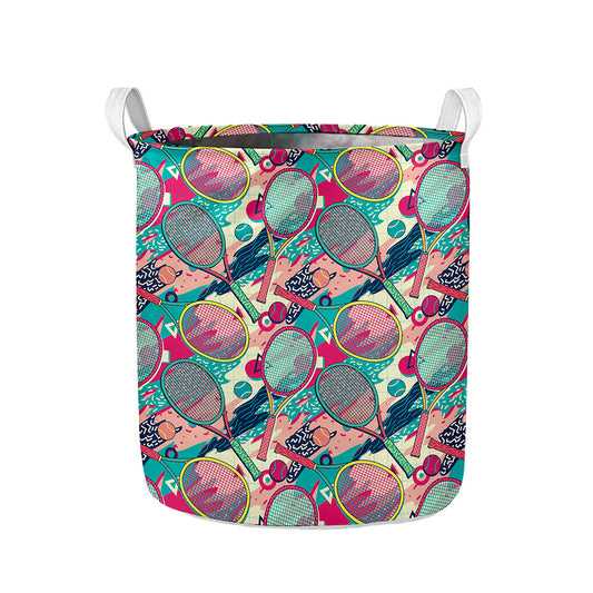 Retro Tennis Pattern Print Collapsible Laundry Basket