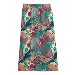 Retro Tennis Pattern Print Cotton Front Slit Maxi Skirt