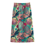 Retro Tennis Pattern Print Cotton Front Slit Maxi Skirt