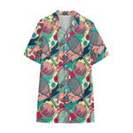 Retro Tennis Pattern Print Cotton Hawaiian Shirt