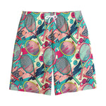 Retro Tennis Pattern Print Cotton Shorts