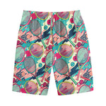 Retro Tennis Pattern Print Cotton Shorts