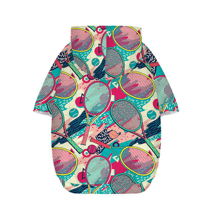 Retro Tennis Pattern Print Dog Zip Up Hoodie