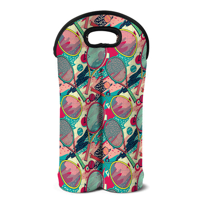 Retro Tennis Pattern Print Double Neoprene Wine Tote