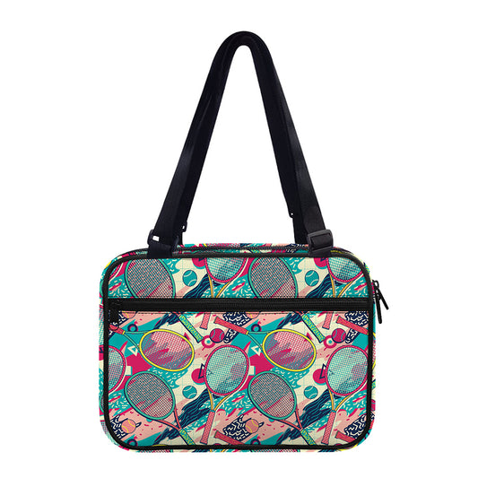 Retro Tennis Pattern Print Double Strap Bible Bag