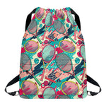 Retro Tennis Pattern Print Drawstring Backpack