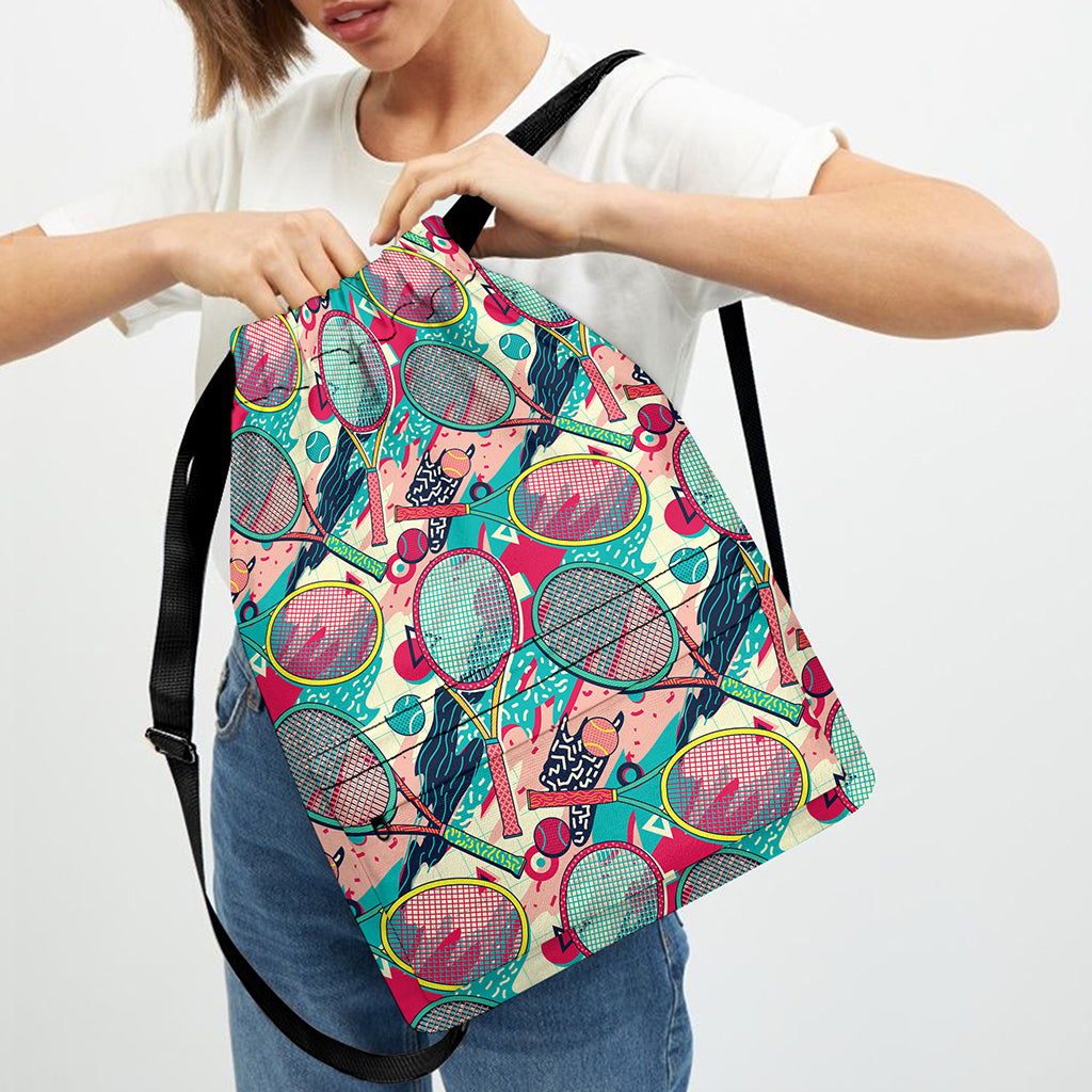 Retro Tennis Pattern Print Drawstring Backpack