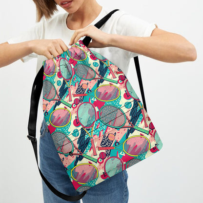Retro Tennis Pattern Print Drawstring Backpack
