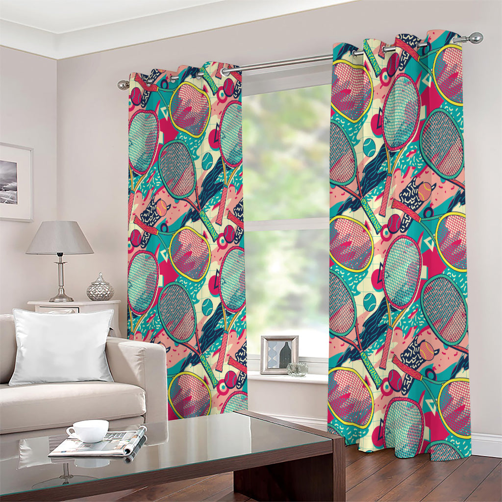 Retro Tennis Pattern Print Extra Wide Grommet Curtains