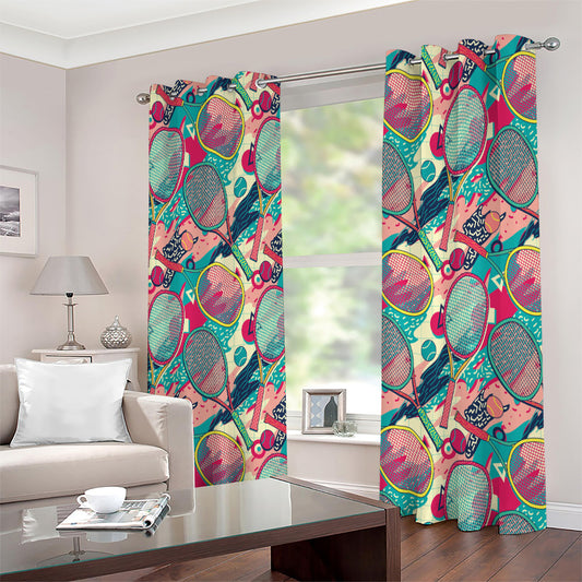 Retro Tennis Pattern Print Extra Wide Grommet Curtains