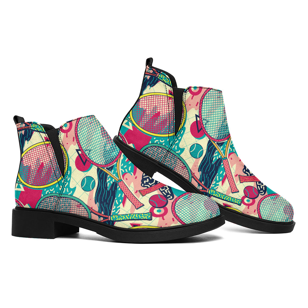 Retro Tennis Pattern Print Flat Ankle Boots