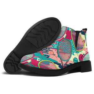 Retro Tennis Pattern Print Flat Ankle Boots