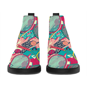 Retro Tennis Pattern Print Flat Ankle Boots