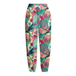 Retro Tennis Pattern Print Fleece Lined Knit Pants