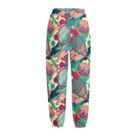 Retro Tennis Pattern Print Fleece Lined Knit Pants