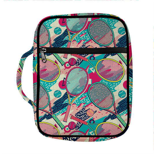 Retro Tennis Pattern Print Front Pocket Bible Bag