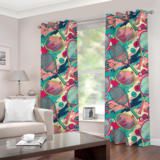 Retro Tennis Pattern Print Grommet Curtains