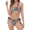 Retro Tennis Pattern Print Halter Scoop Tie Side Bikini