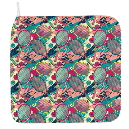 Retro Tennis Pattern Print Hand Towel