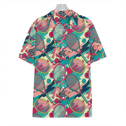 Retro Tennis Pattern Print Hawaiian Shirt