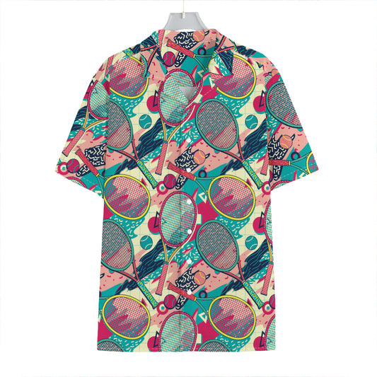 Retro Tennis Pattern Print Hawaiian Shirt