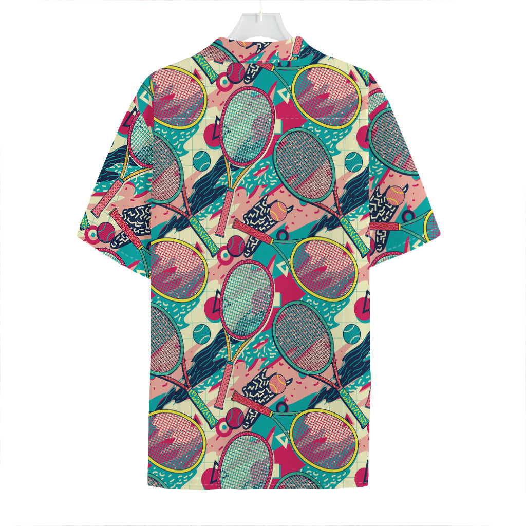 Retro Tennis Pattern Print Hawaiian Shirt