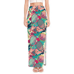 Retro Tennis Pattern Print High Slit Maxi Skirt