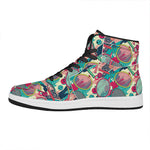 Retro Tennis Pattern Print High Top Leather Sneakers