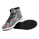 Retro Tennis Pattern Print High Top Leather Sneakers