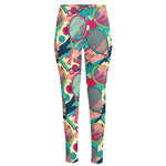 Retro Tennis Pattern Print High-Waisted Pocket Leggings