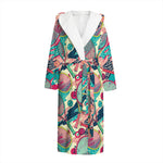 Retro Tennis Pattern Print Hooded Bathrobe