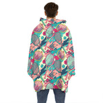 Retro Tennis Pattern Print Hoodie Blanket