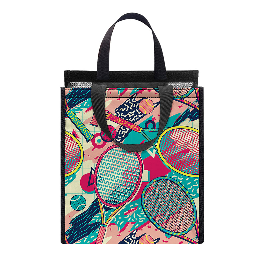 Retro Tennis Pattern Print Insulated Lunch Tote
