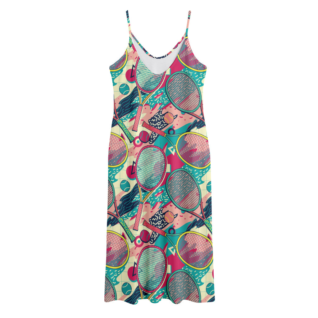 Retro Tennis Pattern Print Jersey Midi Cami Dress
