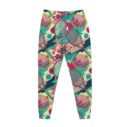 Retro Tennis Pattern Print Jogger Pants