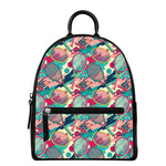 Retro Tennis Pattern Print Leather Backpack