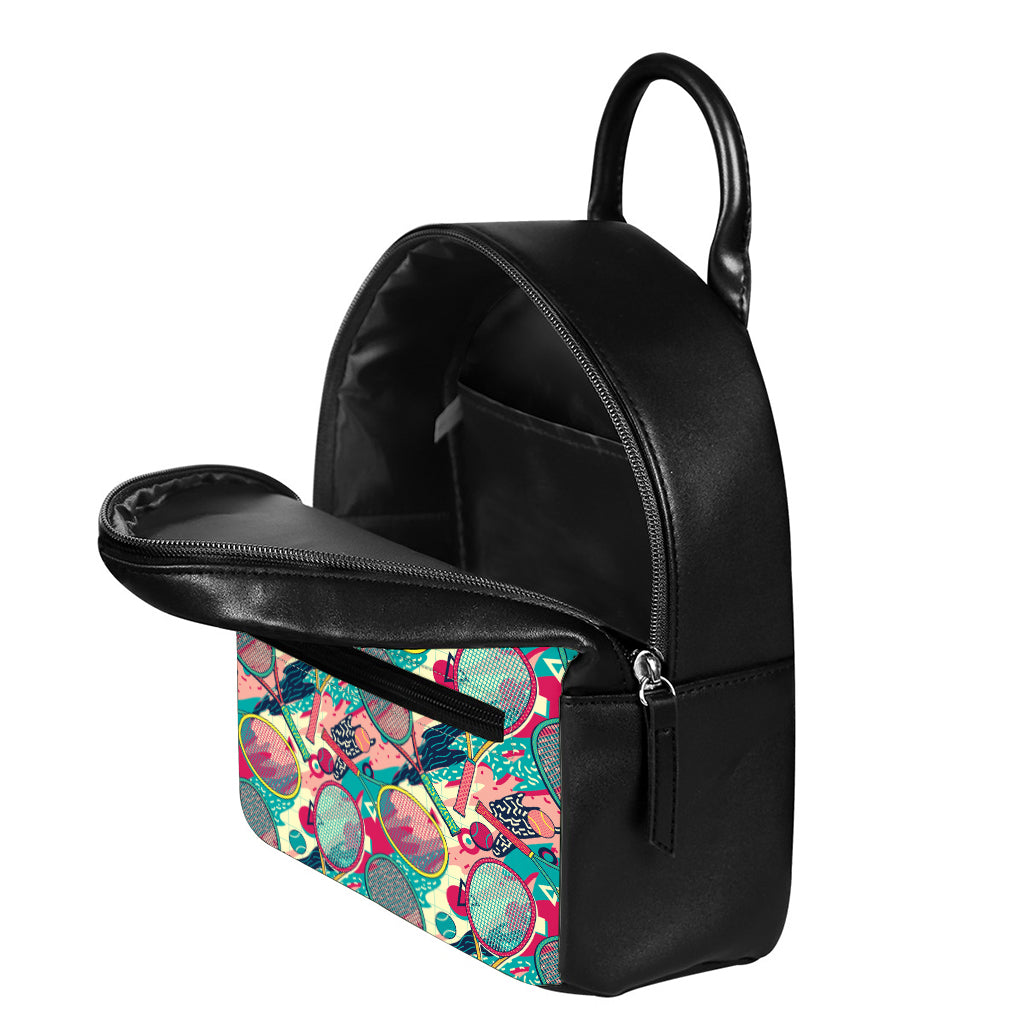 Retro Tennis Pattern Print Leather Backpack