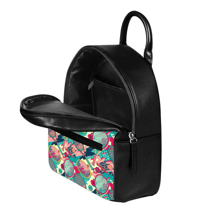 Retro Tennis Pattern Print Leather Backpack