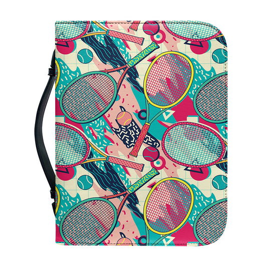 Retro Tennis Pattern Print Leather Bible Cover