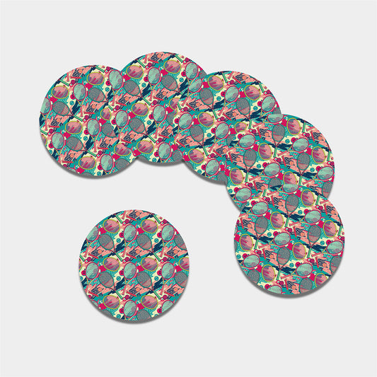 Retro Tennis Pattern Print Leather Coaster Set