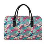 Retro Tennis Pattern Print Leather Duffle Bag
